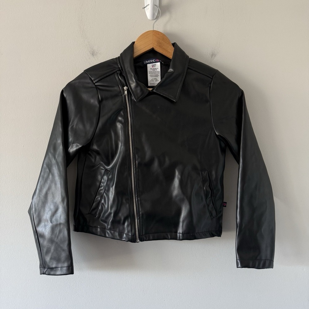 Limited Too‎ Girls Faux Leather Jacket Size 10 Y2K Vintage Black Moto Bratz 90s